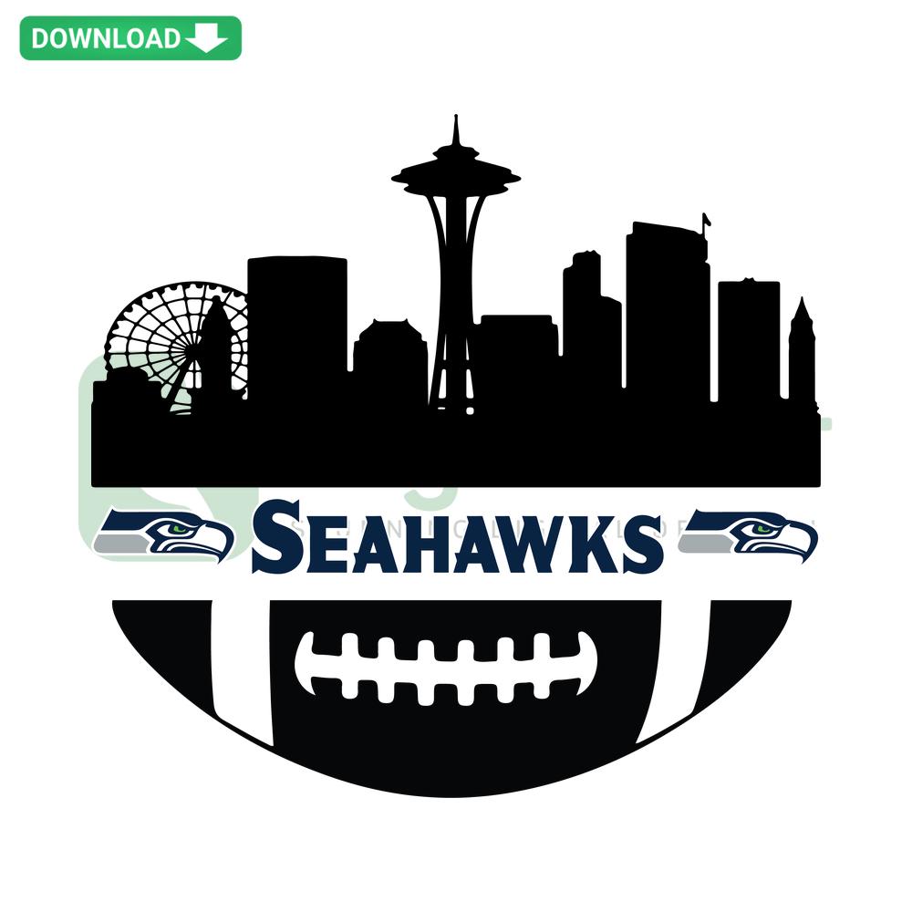 Seattle Seahawks Skyline Football SVG design showcasing Seattle skyline silhouette, perfect for Cricut projects. Instant download.