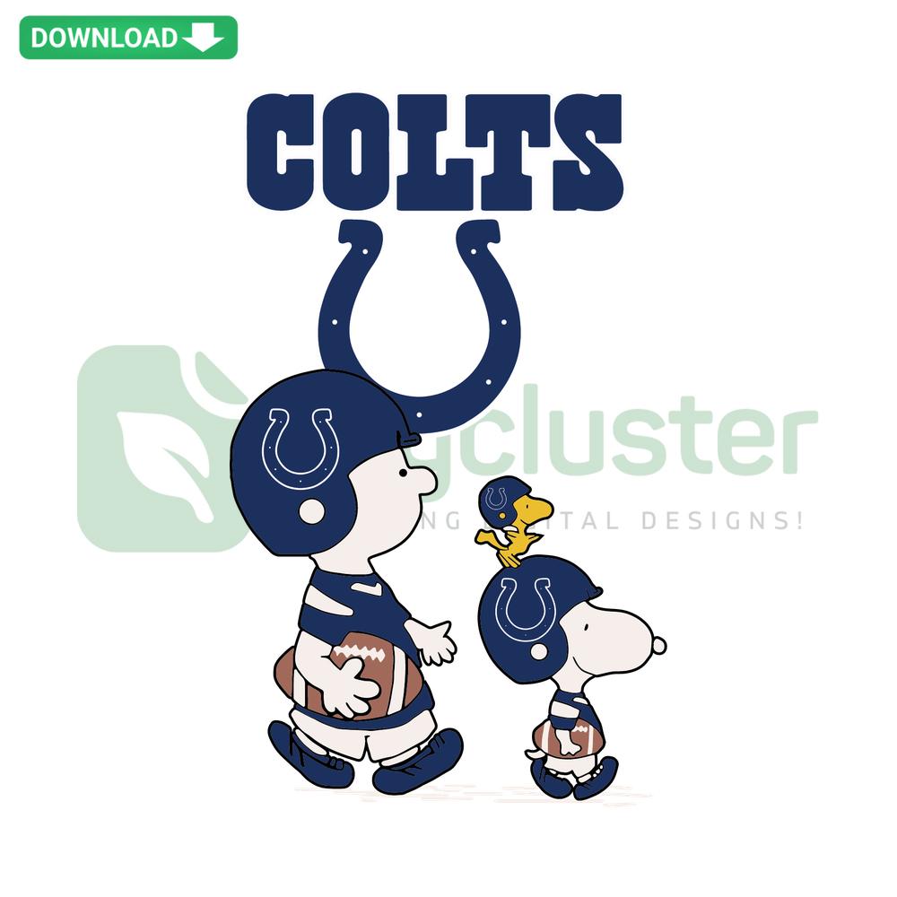 Snoopy wearing Indianapolis Colts jersey, Peanuts SVG, high-resolution digital design, Colts logo, download-ready SVG files.