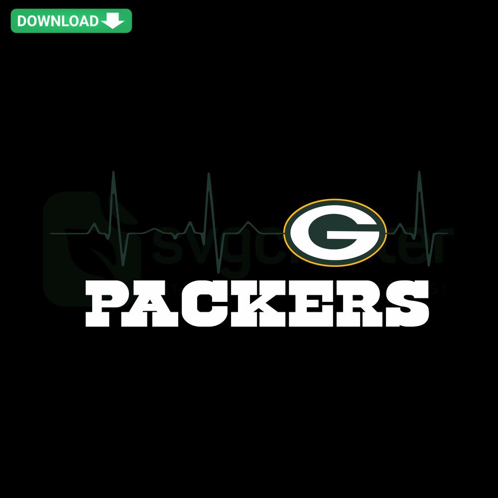Green Bay Packers Heartbeat SVG design for Cricut, featuring heartbeat line and team logo, digital download vector graphics.