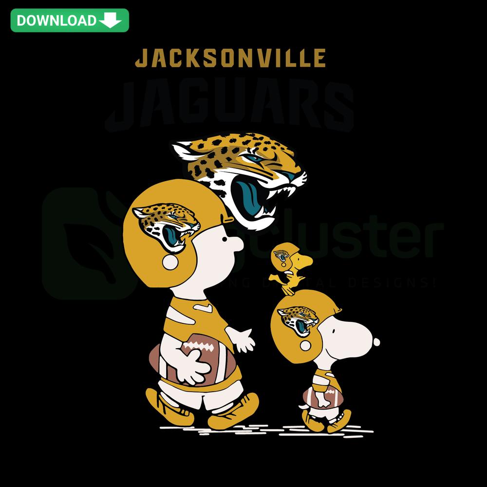 Snoopy Peanuts SVG featuring Jacksonville Jaguars logo, high-definition vector graphic design for download.
