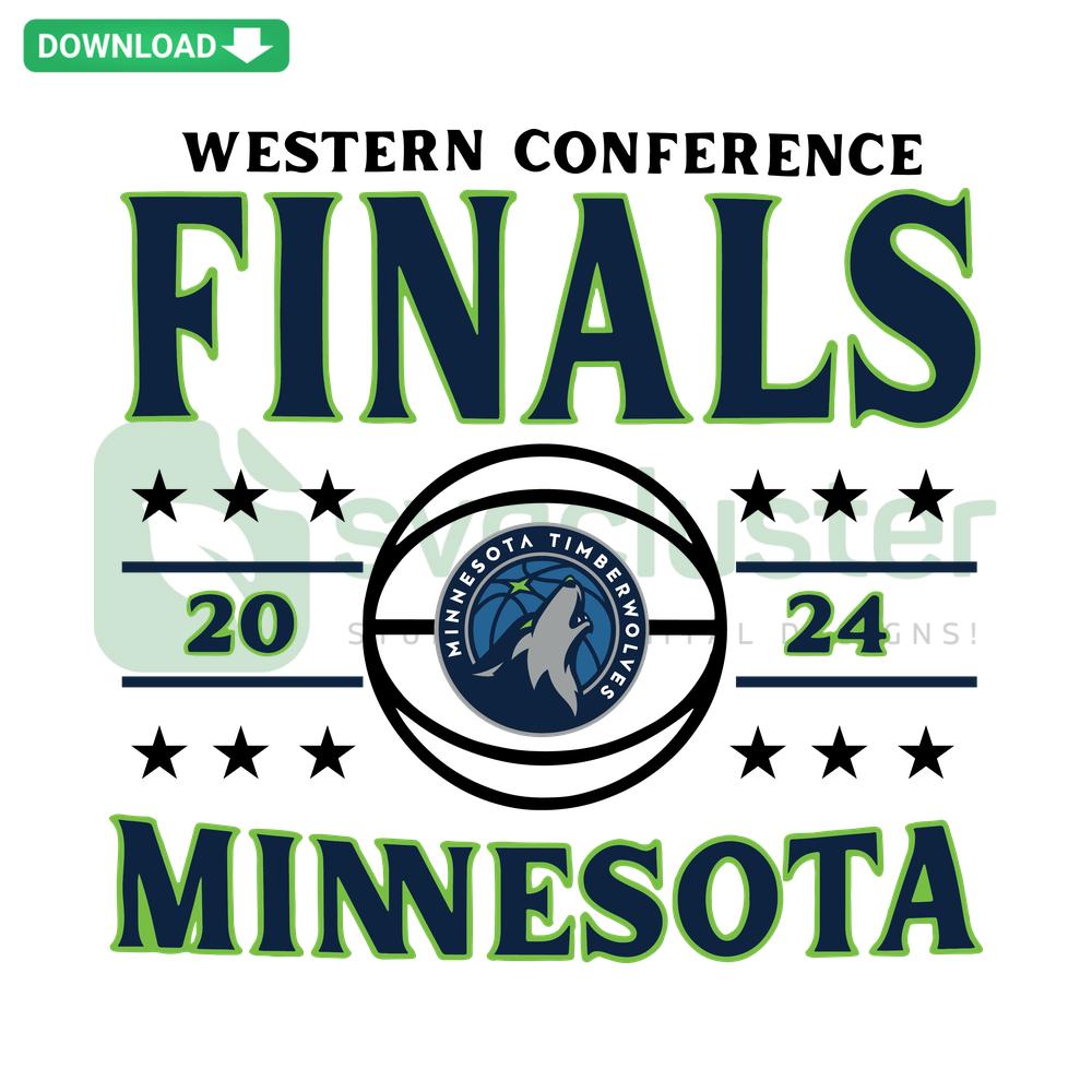 Western Conference Finals 2024 Minnesota Timberwolves SVG, bold blue and white logo, SVGCluster Digital Assets, basketball design.