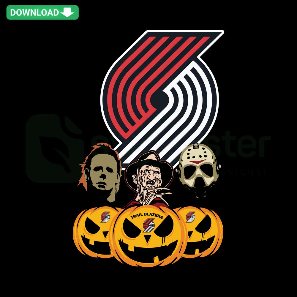Portland Trail Blazers Halloween SVG: Horror Movie Pumpkin design, printable SVG file for sports-themed Halloween decor.