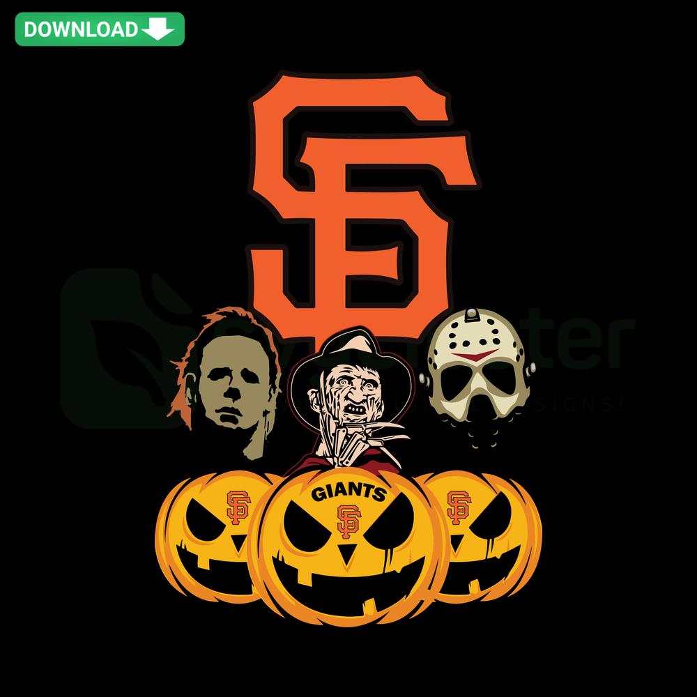 San Francisco Giants Halloween horror pumpkin SVG featuring spooky movie-themed design, perfect for custom pumpkin carving.
