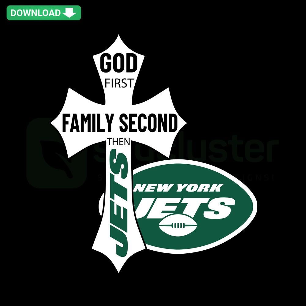 God First Family Second Then Jets SVG Design - SVGCluster Digital Asset: Bold Text with Jet Graphics, Perfect for Craft Projects