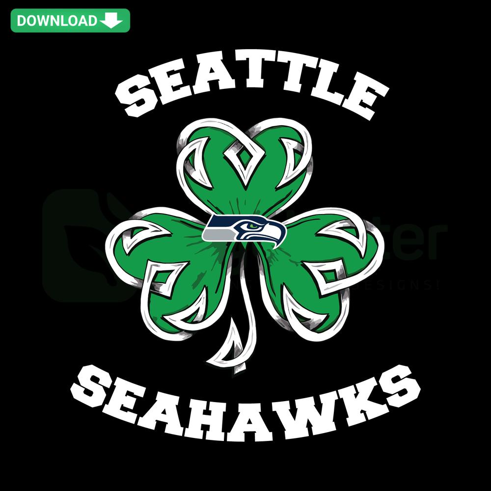 Seattle Seahawks Shamrock Football SVG Design, Downloadable St. Patrick's Day Football SVG, Green Clover Seahawks Logo Image