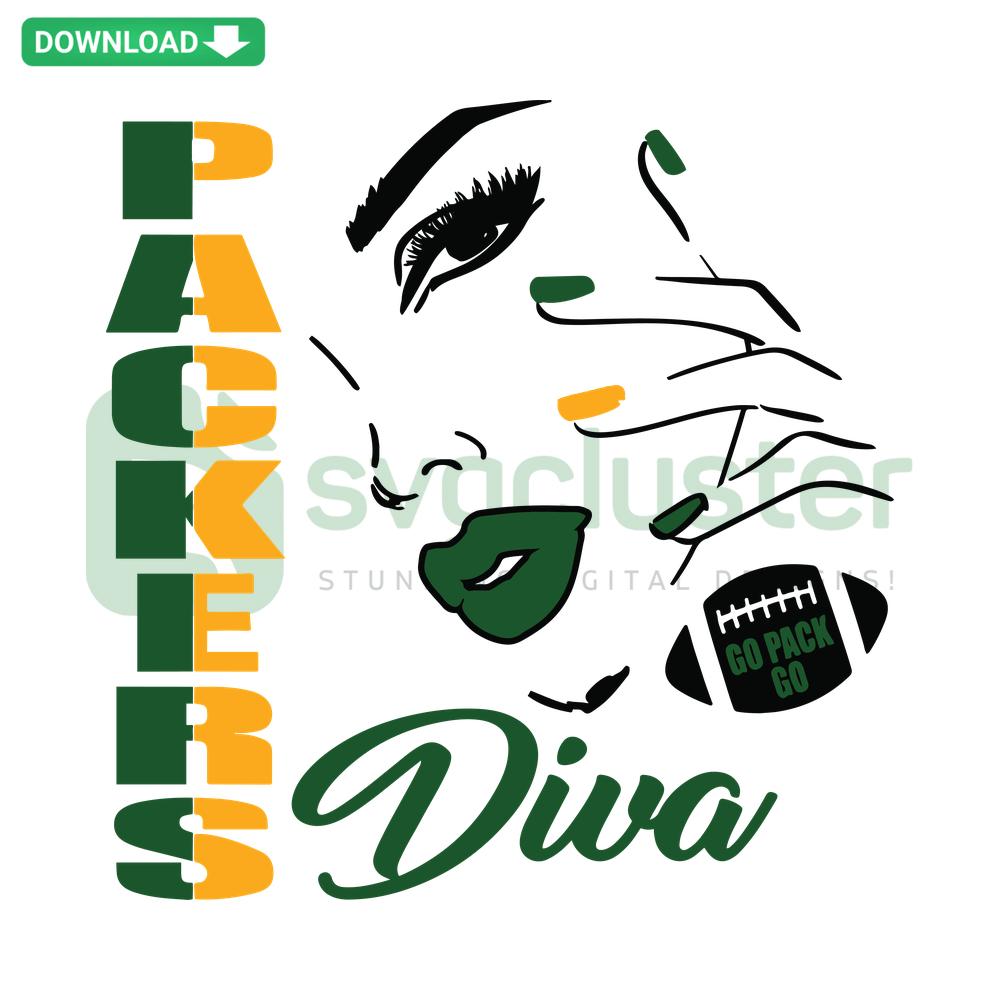 Packers Diva Football SVG: Premium Green Bay Packers Design for Designers, Features Stylish Football Elements and Team Colors.