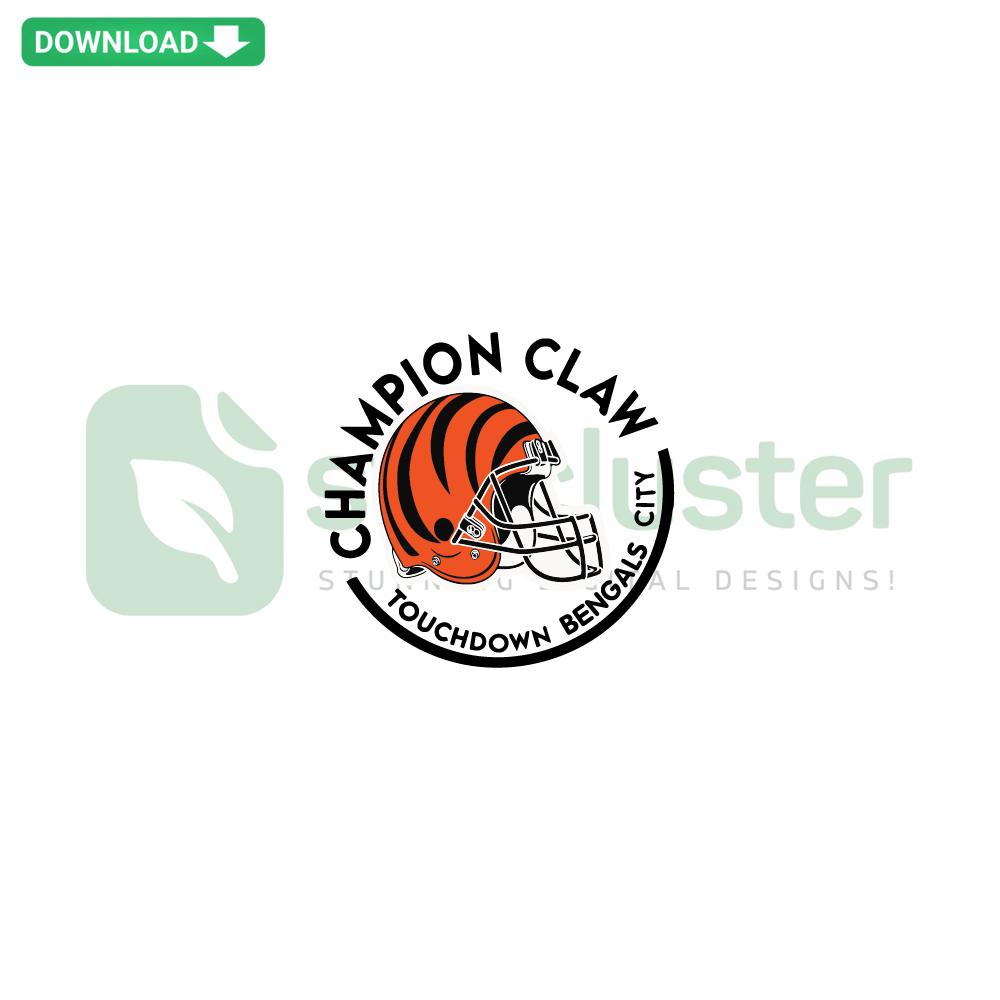 Champion Claw Touchdown Bengals City SVG, Instant Download, featuring bold football claw design with orange-black stripes.