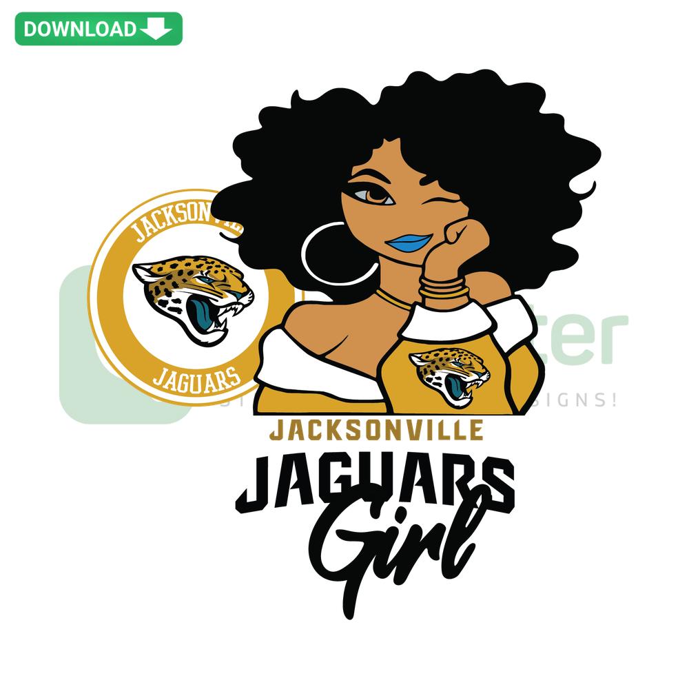 Jacksonville Jaguars Girl SVG: Cute character with team colors, ideal for Cricut projects, digital download, SVG clip art.