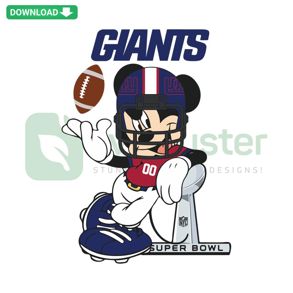 Mickey Mouse in New York Giants attire SVG design, perfect for crafts and DIY projects. Digital download available.