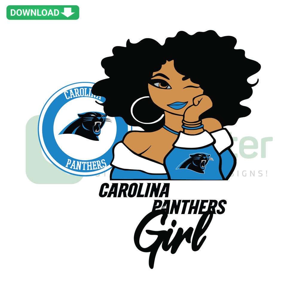 Carolina Panthers Girl SVG, Cricut Download, featuring a stylish girl in team colors with Panthers logo, perfect for crafts.