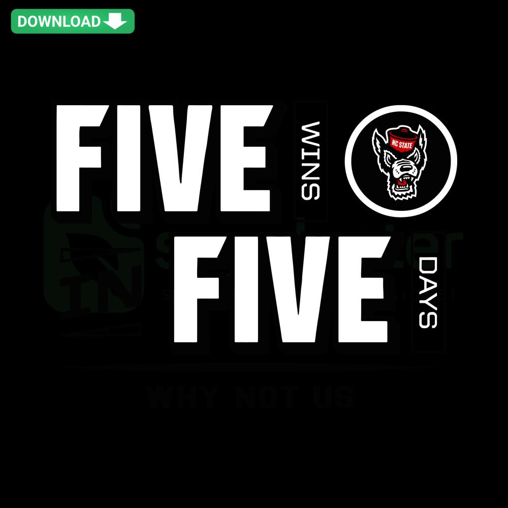 NC State Wolfpack Basketball 5 Days 5 Wins SVG, vibrant design with bold text, red and white team colors, perfect for fan merch.