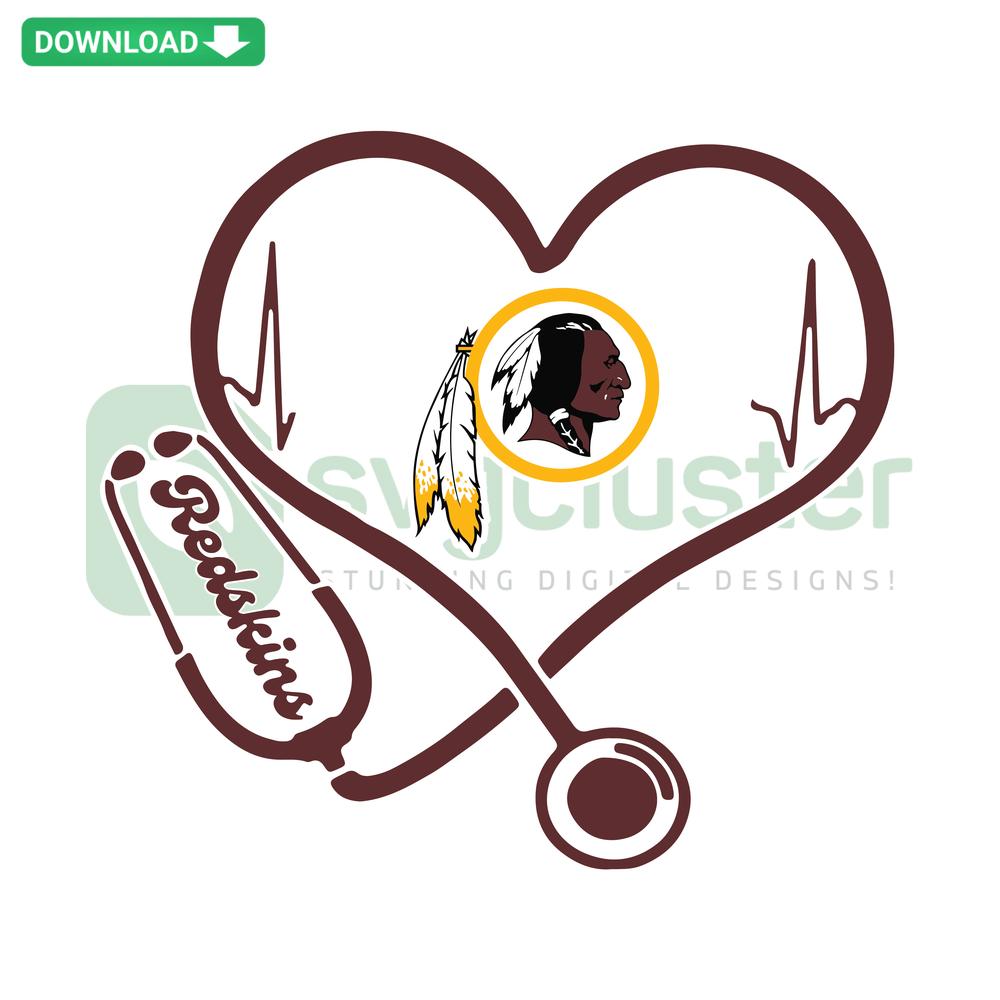 Washington Football Heart Stethoscope SVG Cricut design featuring a stethoscope wrapped around a heart with team colors.