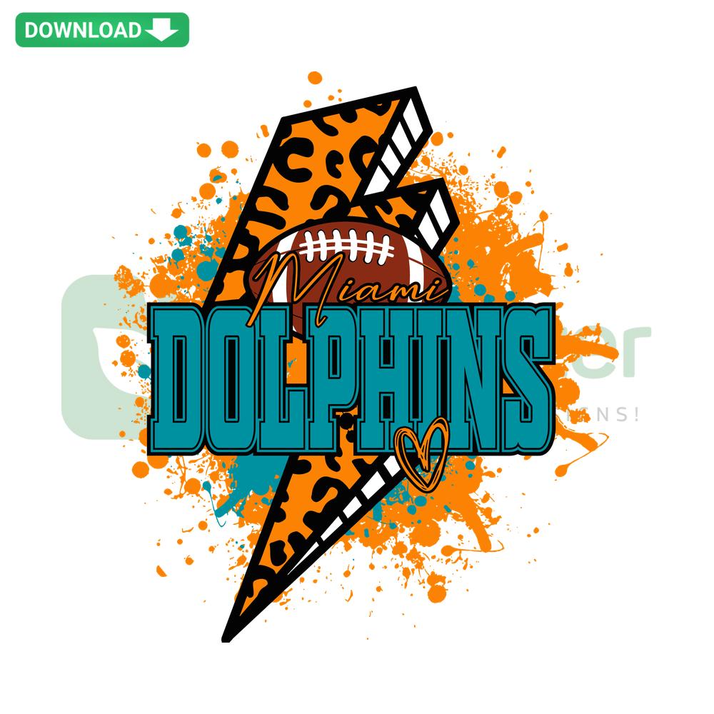 Miami Dolphins Football Lighting Leopard SVG, vibrant sports-themed graphic, instant digital download, perfect for fan crafts.