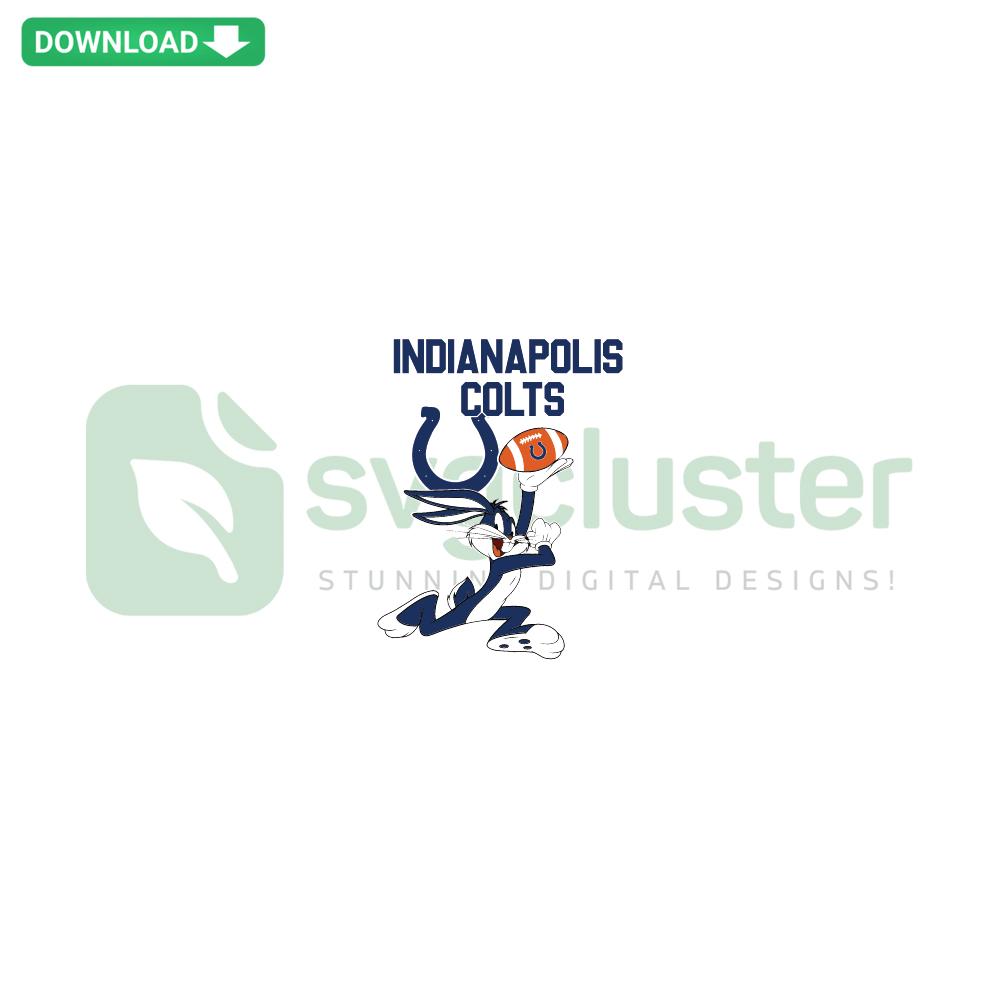 Football Bunny SVG featuring Indianapolis Colts logo, perfect for home decor; cute bunny in blue gear holding football.