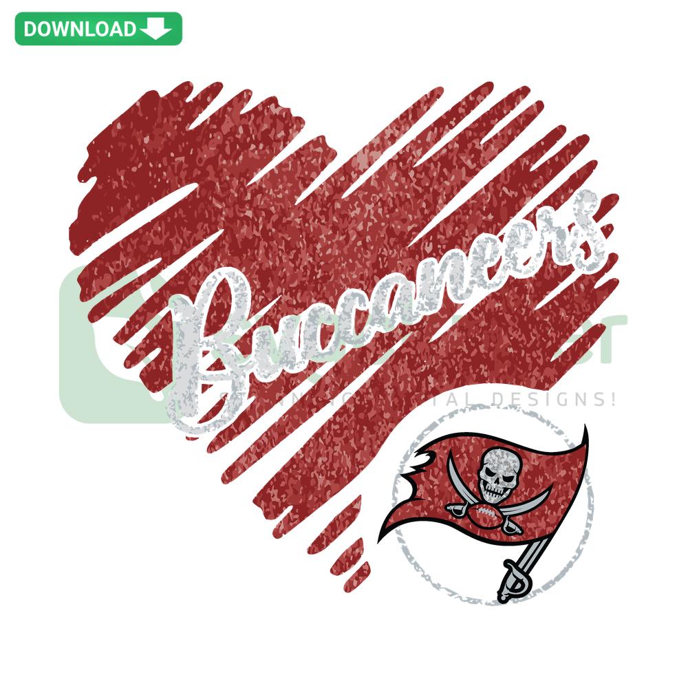 Tampa Bay Buccaneers Glitter Heart SVG design, featuring team colors and logo, ideal for craft and digital projects, SVGCluster.