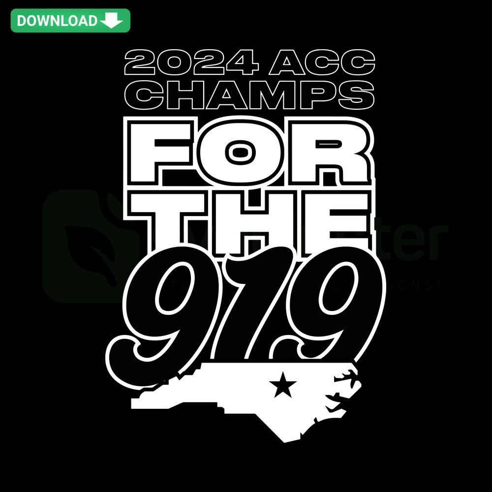 2024 ACC Champs 919 NC State SVG Design: Bold red/white text, NC map outline; ideal for NCAA-themed crafting projects.