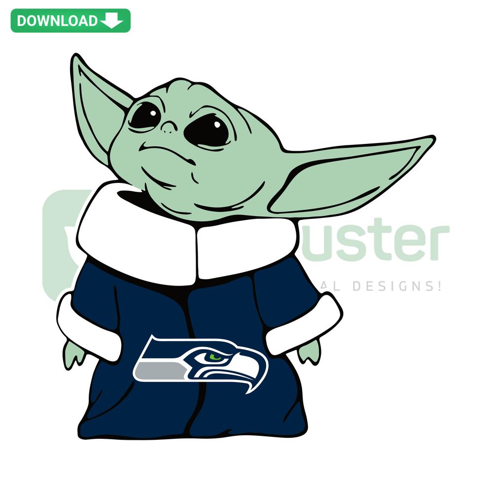 Seattle Seahawks Baby Yoda SVG design, perfect for home decor; cute mashup of NFL team logo and Baby Yoda illustration.