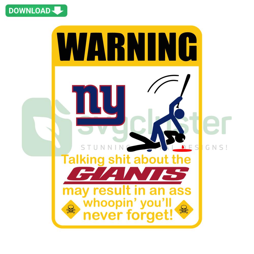 Humorous Warning-themed New York Giants SVG for Cards, Downloadable Design Template, Ideal for Sports Fan Creations.