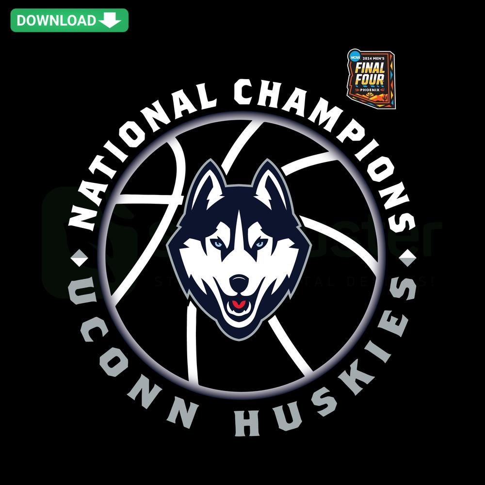 UConn Huskies 2024 Basketball National Champions SVG, premium design for designers, digital illustration, championship logo.