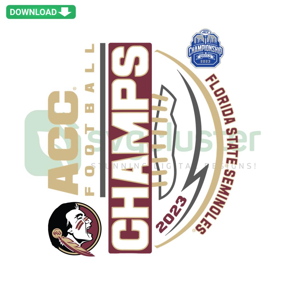 Florida State Seminoles ACC Champs 2023 Football SVG, bold garnet and gold text, perfect for printable craft designs.