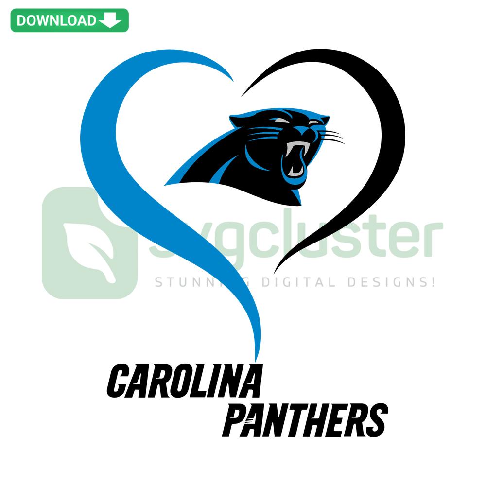 Heart-shaped Carolina Panthers SVG design, ideal for sports fans, commercial use, high-quality digital download