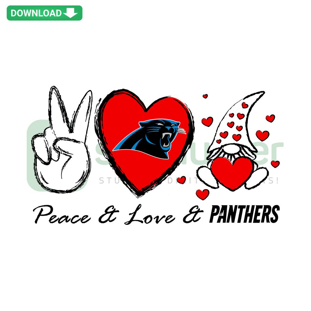 Peace Love Panthers SVG digital design featuring a hand-drawn peace sign, heart, and panther silhouette; SVG file download.
