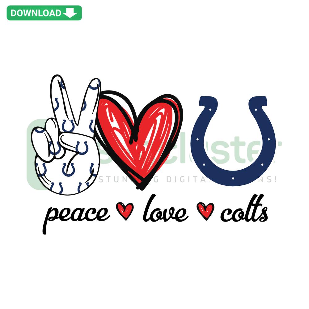 Peace Love Colts SVG: Colorful Design with Peace Sign, Heart, Horseshoe; Perfect for Colts Fans Wall Art Digital Download