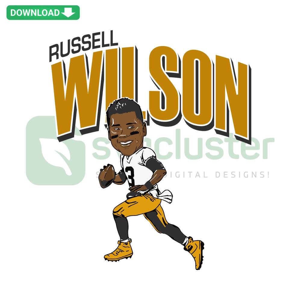 Russell Wilson Steelers SVG: Black and gold design featuring Pittsburgh Steelers logo, perfect for digital download or print.