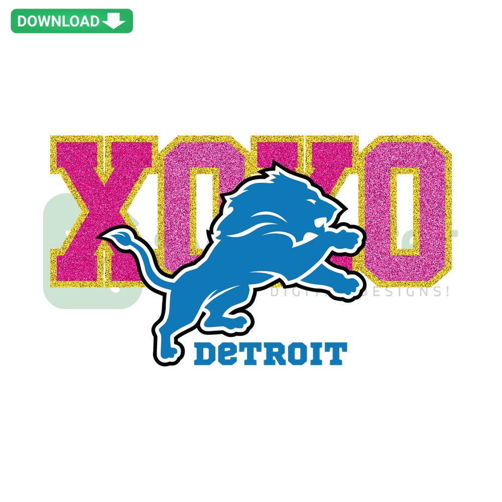 Detroit Lions Valentine's Day SVG design with Xoxo text, perfect for instant download. Ideal for crafting or personalized gifts.