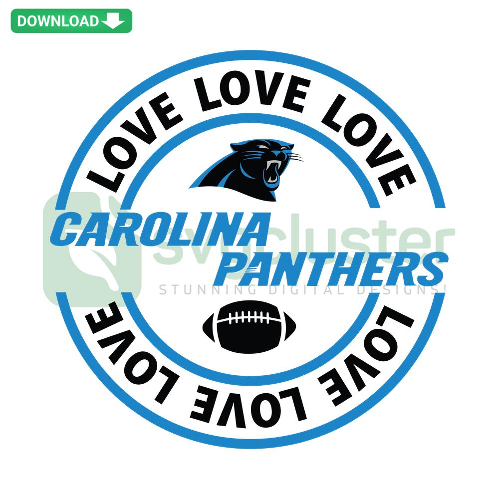 Carolina Panthers Love SVG design featuring text and logo, perfect for DIY T-shirts. Digital download for Cricut crafting.