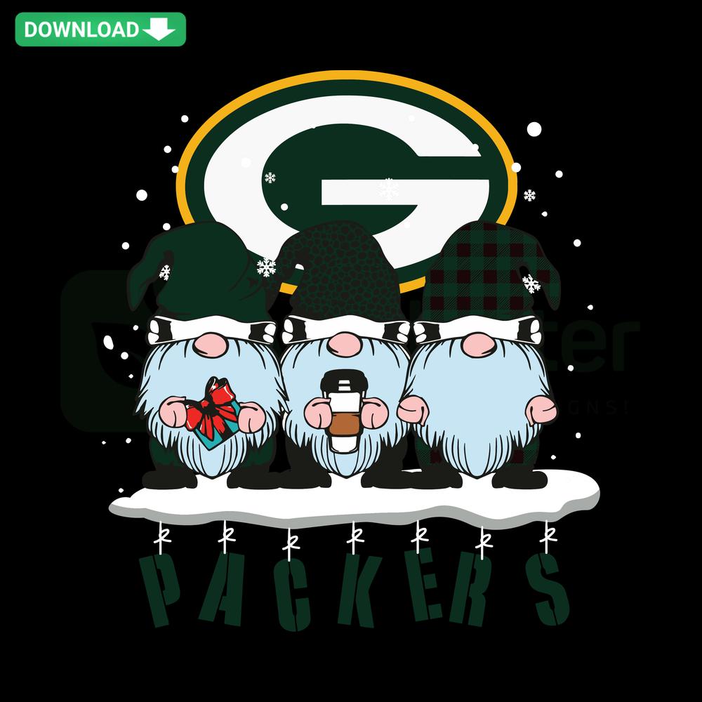 Green Bay Packers Gnomes SVG in vibrant team colors, perfect DIY custom design for Cricut, Silhouette, sports-themed crafts.