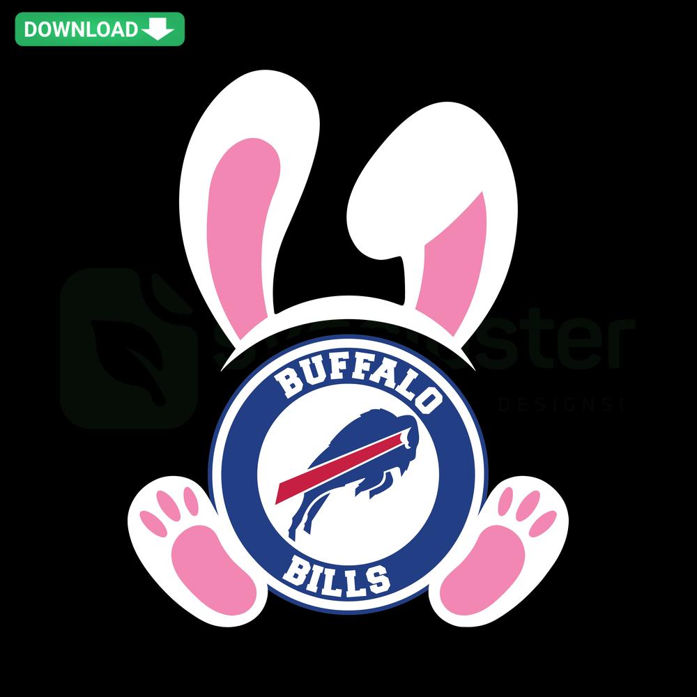 Buffalo Bills Easter Bunny SVG: Cute bunny in team colors holding football. Perfect for Cricut, Silhouette projects. Digital download.