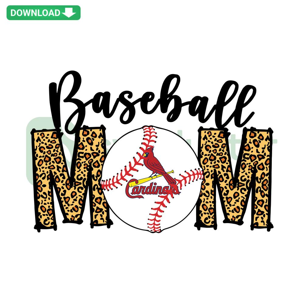 St Louis Cardinals Baseball Mom SVG with bat, ball, and heart graphics, perfect for printable craft designs and fan projects.
