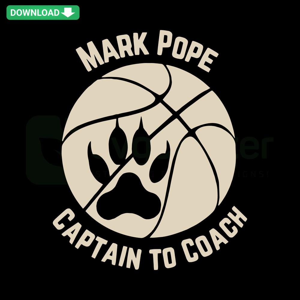 Mark Pope Captain To Coach Basketball Kentucky SVG design, featuring retro basketball elements, perfect for sports prints and decals.