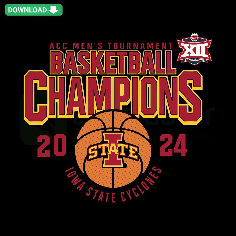 Iowa State Cyclones Big 12 2024 Men's Basketball SVG Clip Art with team logo and bold text design.