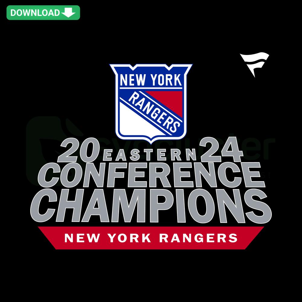 New York Rangers 2024 Eastern Conference Champions SVG, bold text graphics, blue and red logo, instant download sports memorabilia.