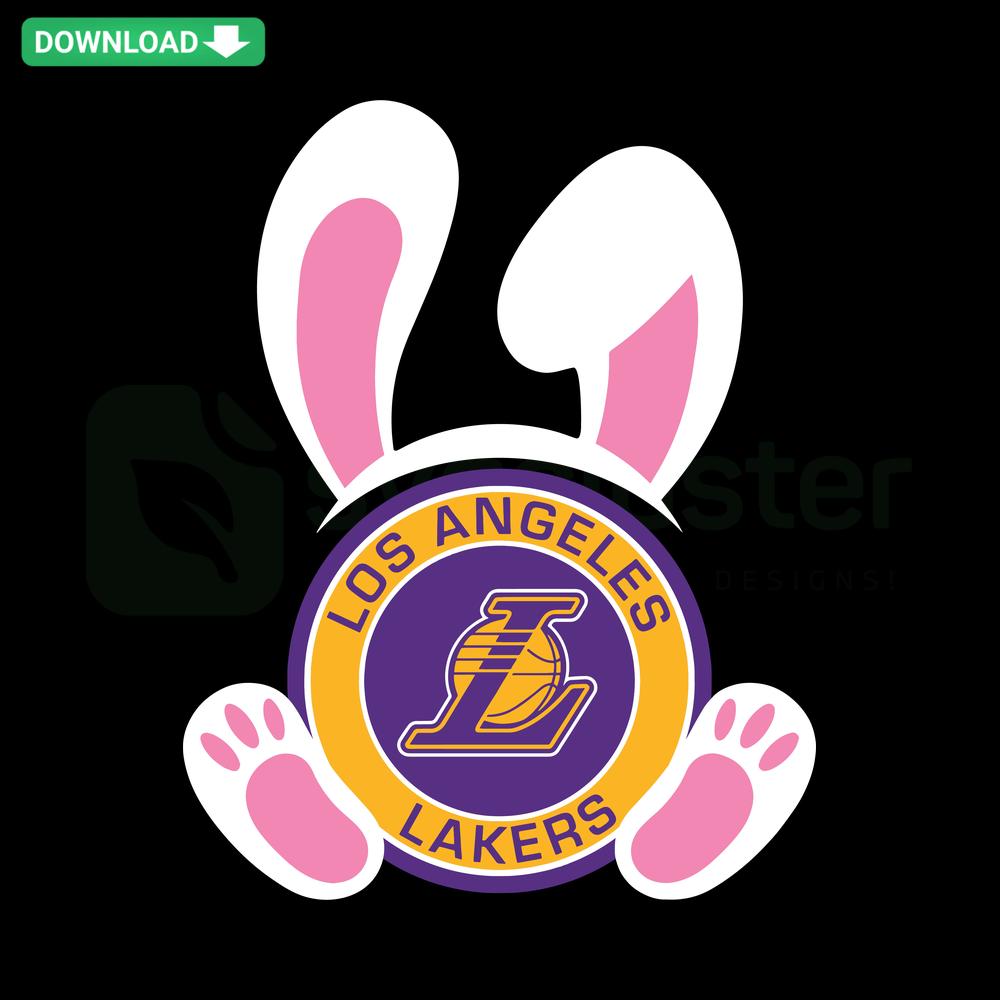 Los Angeles Lakers Easter Bunny SVG: Cute bunny wearing Lakers jersey, perfect for festive sports-themed wall art digital download.