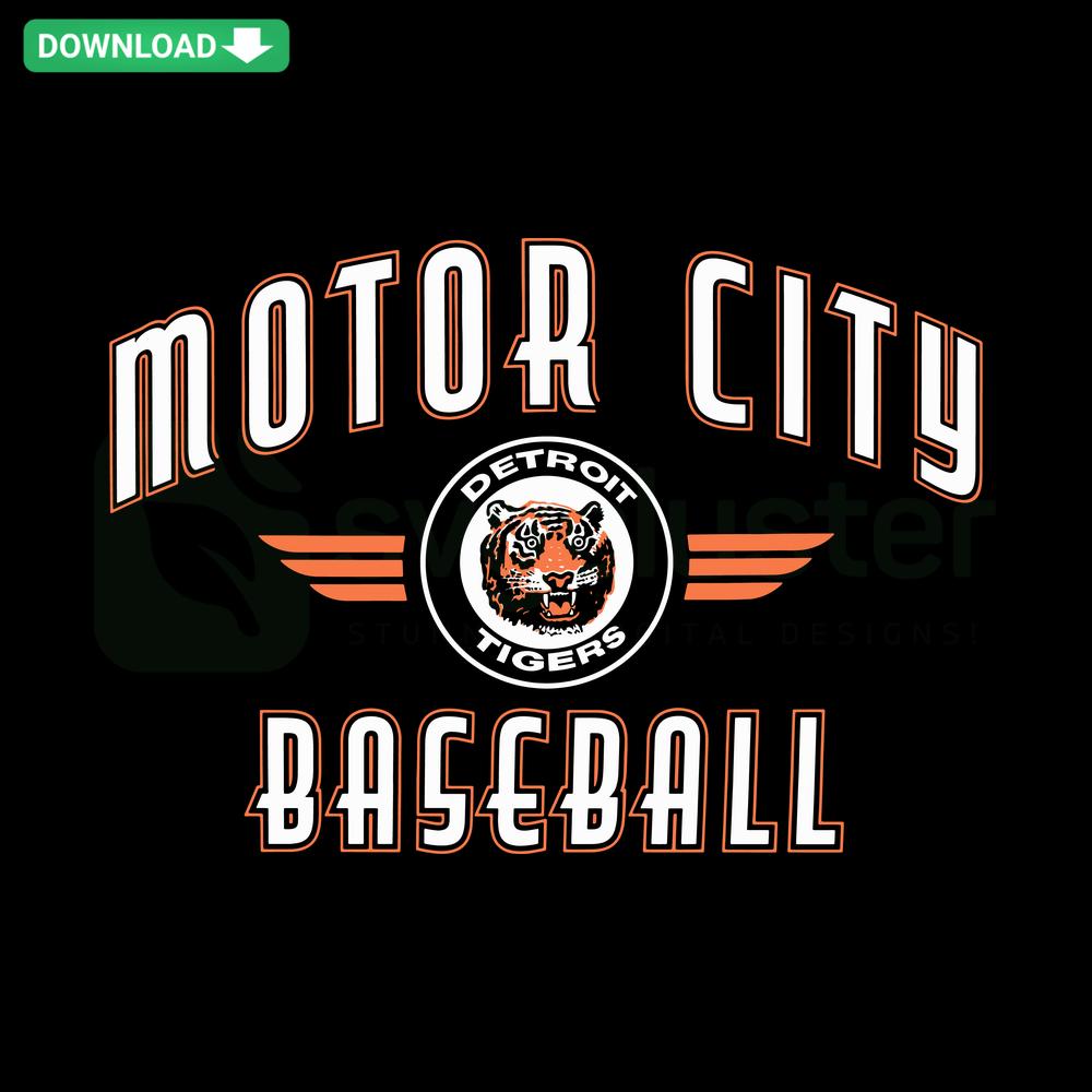 Detroit Tigers SVG design, digital download; Motor City Baseball logo with team colors, perfect for printable crafts and apparel.