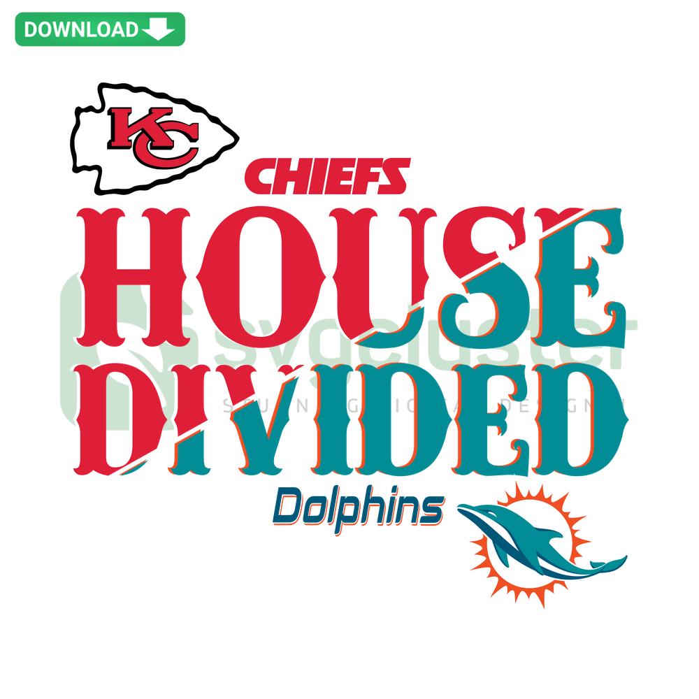 House Divided Kansas City Chiefs VS Miami Dolphins SVG Design: Team Logos, Printable, Home Decor, Sports Rivalry Art.