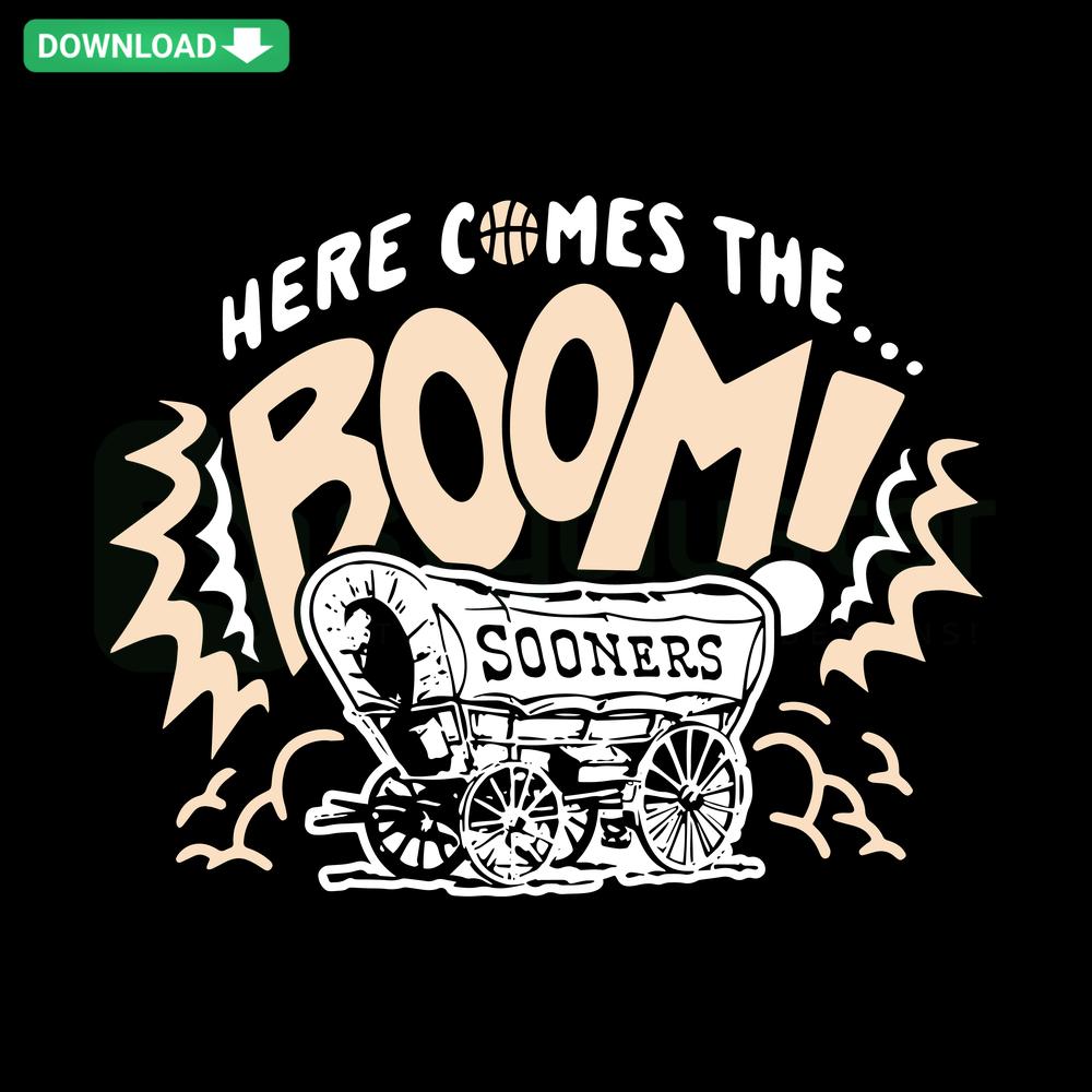 Oklahoma Here Comes The Boom Basketball SVG, vibrant design featuring explosive text & basketball motif, download SVG images.