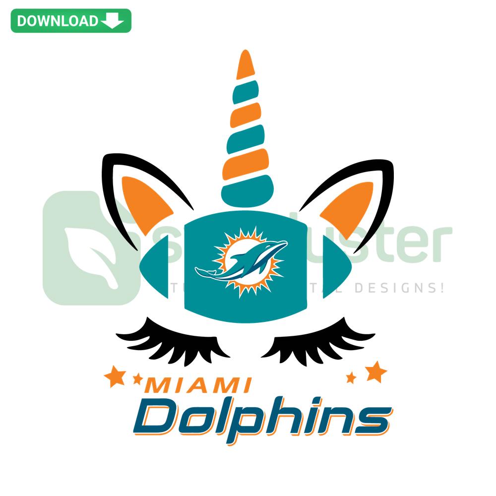 Miami Dolphins Unicorn SVG: Cute unicorn in Miami Dolphins colors, perfect for Cricut projects, digital scrapbook assets.