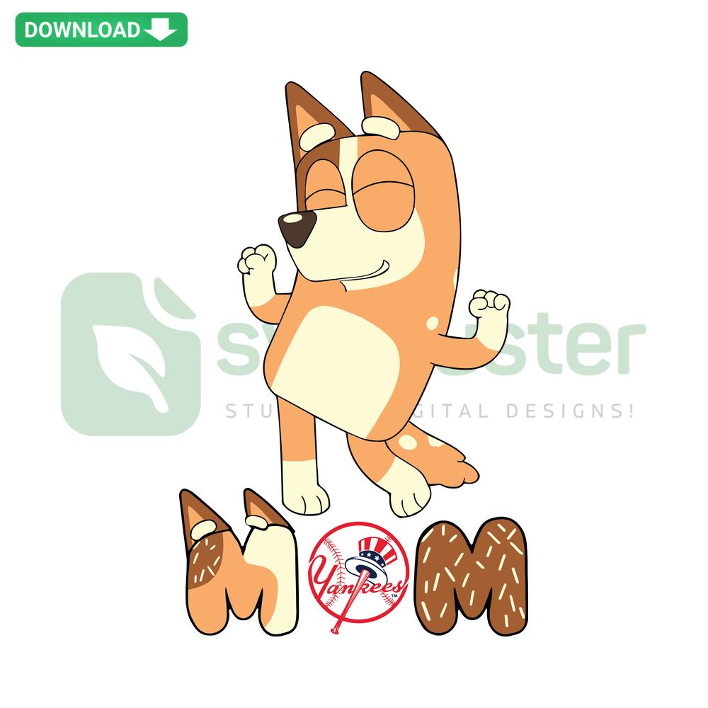 Bluey Mom New York Yankees SVG, unique digital baseball design featuring Yankees logo and Bluey character style elements.