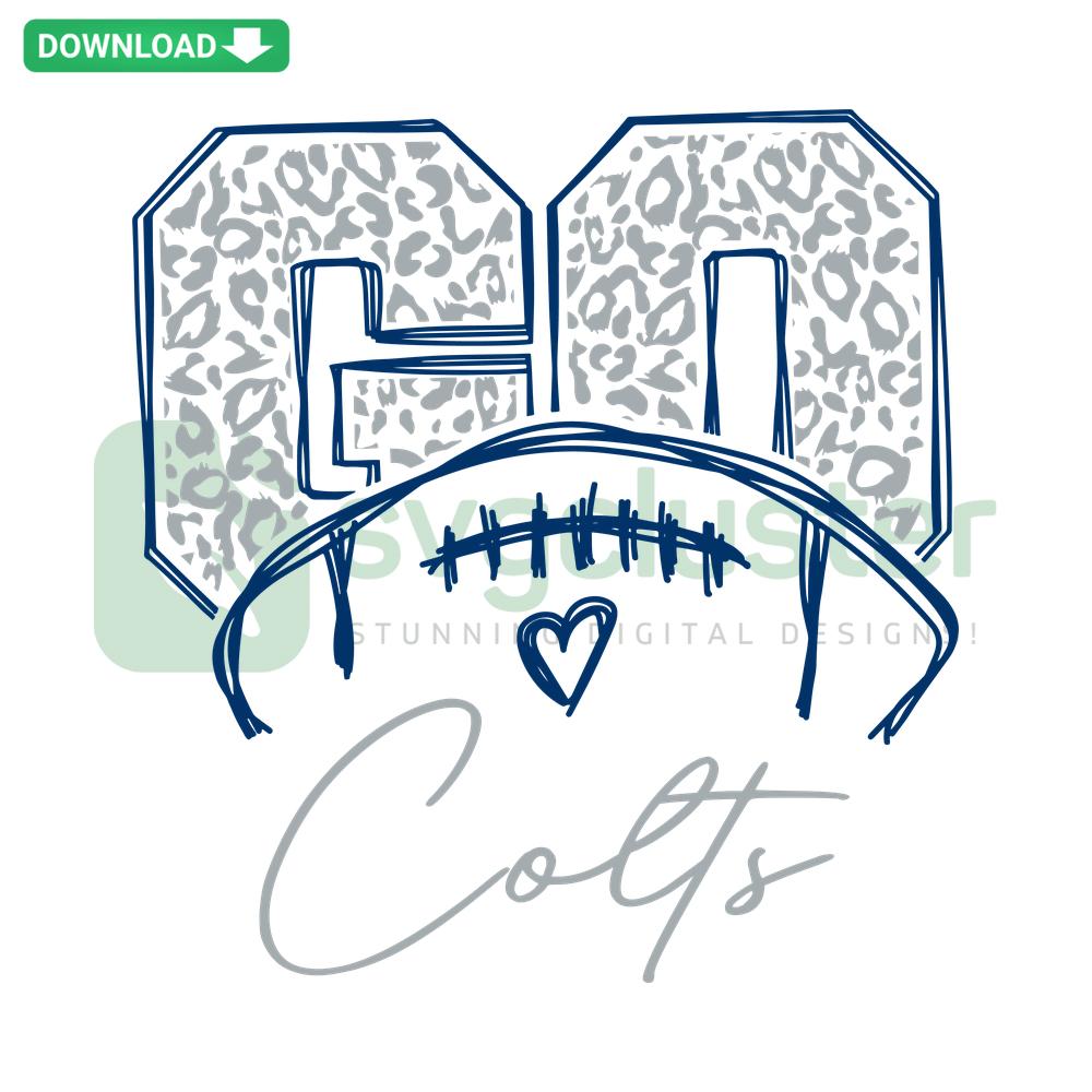 Leopard-patterned Go Colts football SVG, custom design, perfect for Cricut projects, sports-themed crafting, SVG files download.