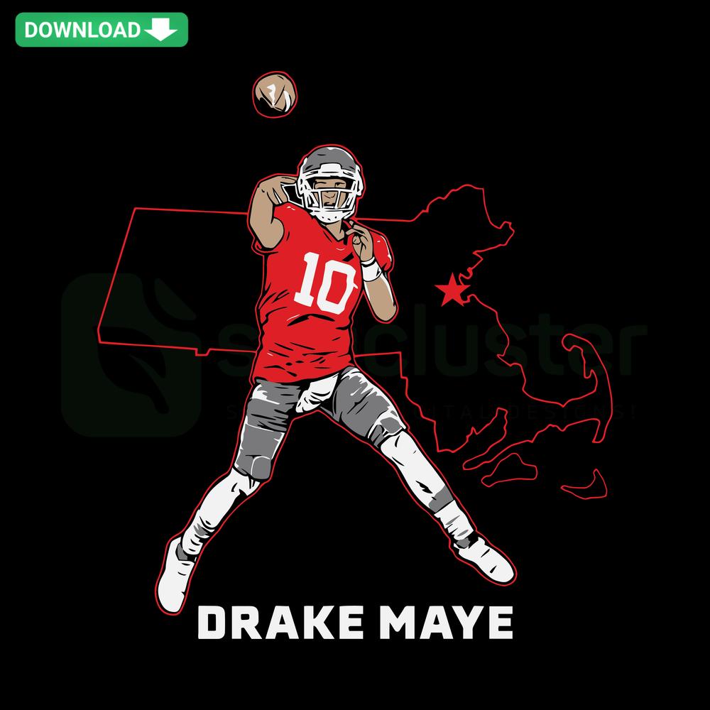 Drake Maye New England Patriots SVG, high-res files; features football star design for digital craft projects.