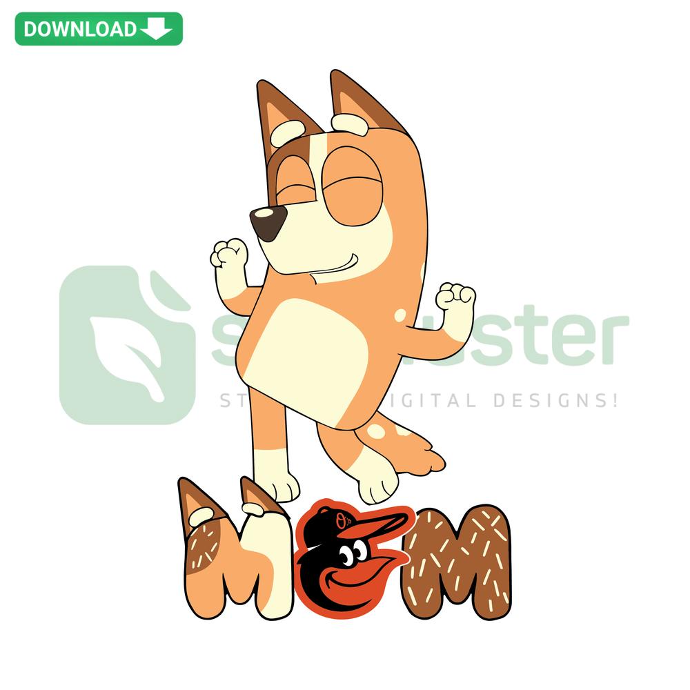 Bluey Mom Orioles Baseball SVG Download, vibrant design featuring Bluey with Baltimore Orioles logo, perfect for crafting.