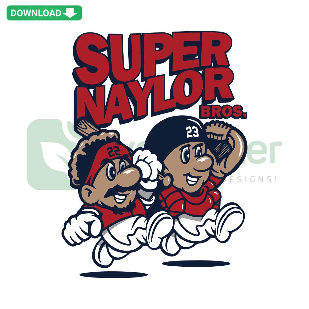Josh and Bo Naylor as retro pixelated characters, Cleveland Guardians SVG; Super Naylor Bros theme; Printable digital assets.
