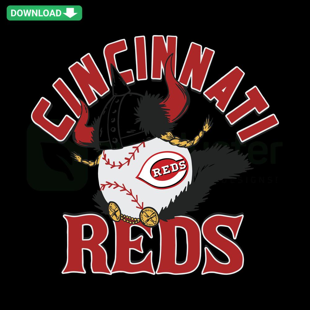 Cincinnati Reds Viking MLB Baseball SVG: Bold viking helmet with team logo for T-shirts. Printable SVG file.