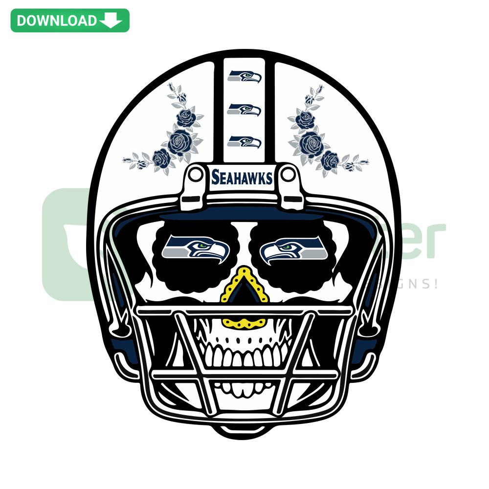 Sugar Skull Seahawks Helmet SVG, intricate design for digital download, perfect for designers, instant file download.