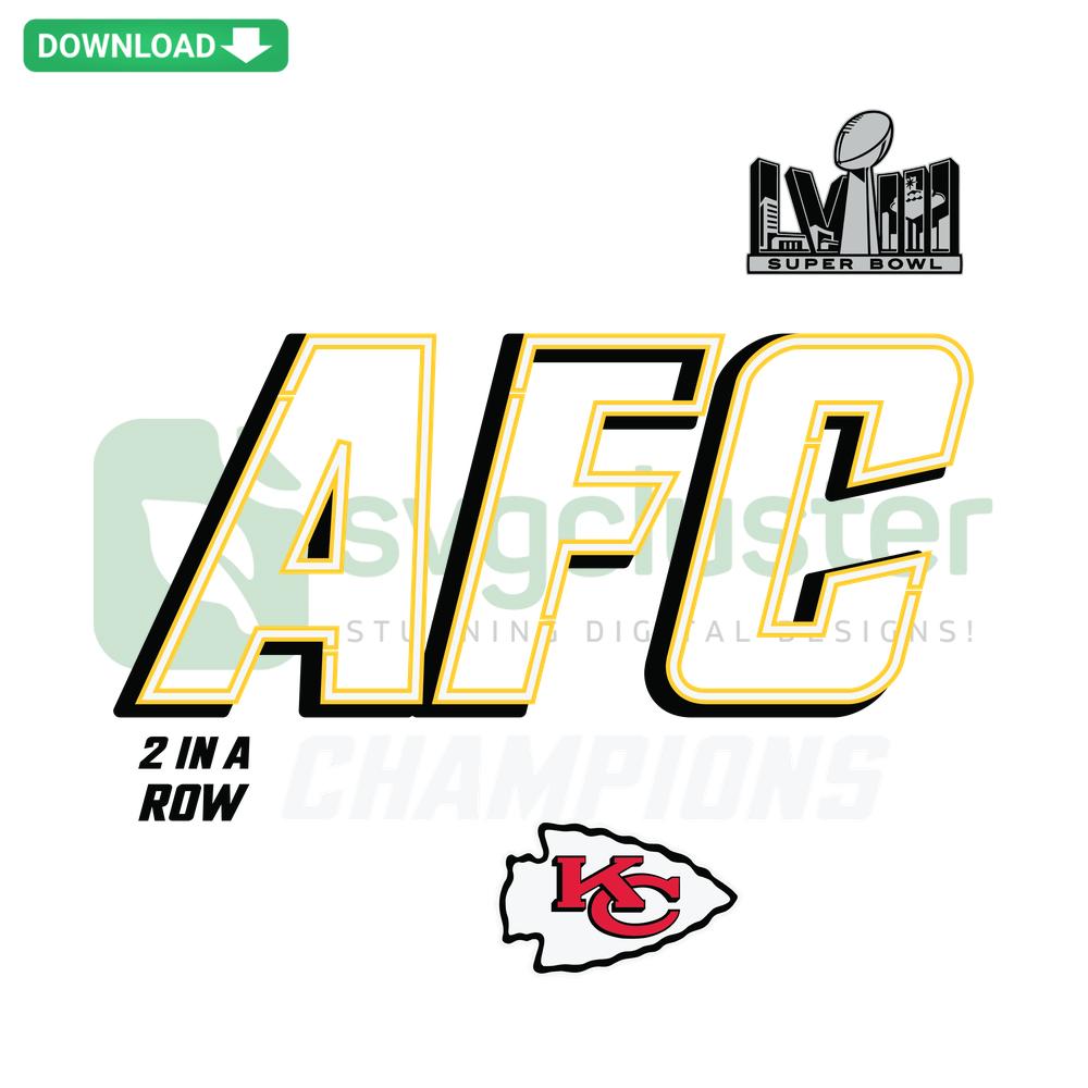 Kansas City Chiefs AFC 2 In A Row Champions SVG, SVG Templates for Cricut, bold team logo, vibrant red, sports-themed design.