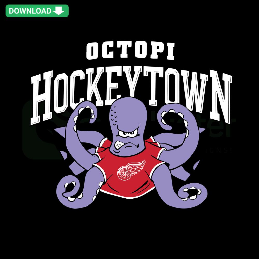 Octopi Hockeytown Detroit Red Wings SVG; Custom design featuring an octopus and Red Wings logo for digital download.